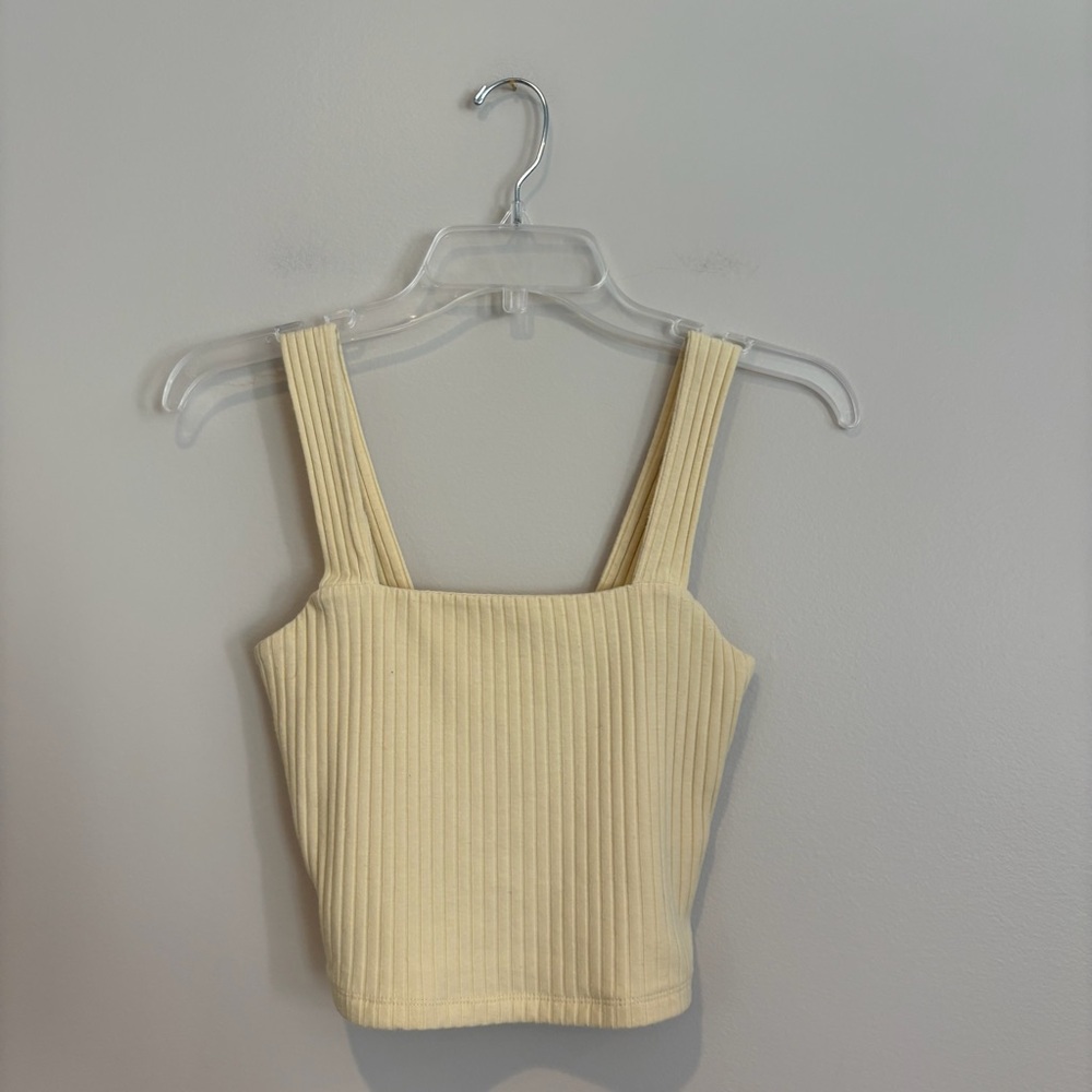 American Eagle Outfitters Cream Ribbed Crop Top